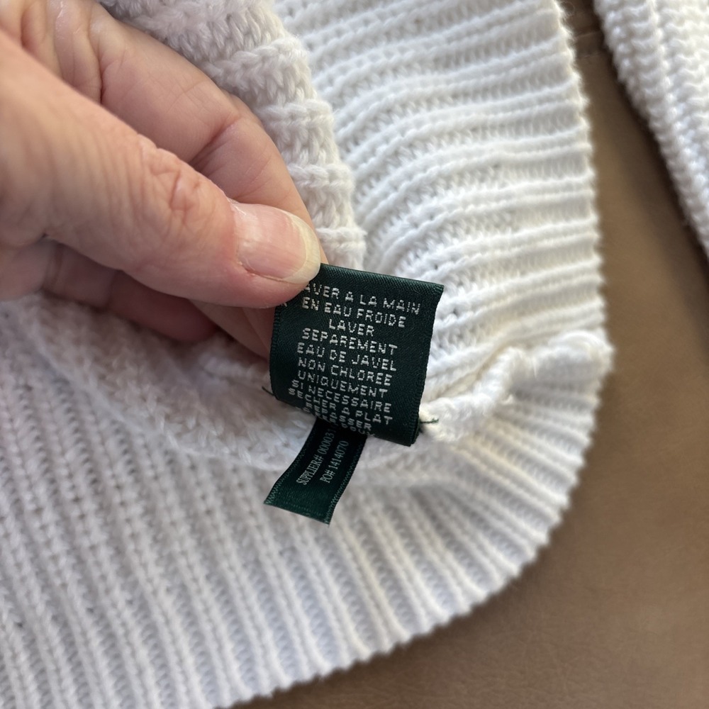 Lauren Ralph Lauren Cardigan‎ Toggle Gold Buttons Cotton Ivory Classic Cozy XL - Picture 10 of 10